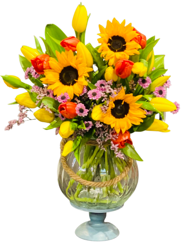 kwiaciarnia online Bukiet ze słoneczników i tulipanów na urodziny l