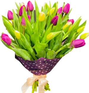 bukiet 40 tulipanów z dostawą, florystyczna poczta, kwiatowa przesyłka kwiatów do domu