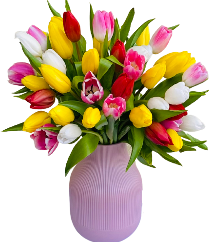 bukiet 40 tulipanów kolorowych z dostawą do domu, florystyczna poczta, kwiatowa dostawa