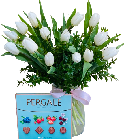 bukiet kwiatów białe tulipany z dostawą pocztą, kup tulipany na święta Wielkiej Nocy dostawa kwiatów do domu