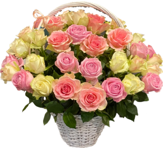 róże w koszu z dostawą do domu poczta z kwiatami tania przesyłka, zamów kosz z różami, darmowa dostawa