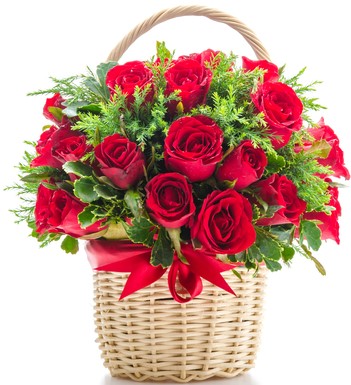 róże czerwone w koszu z dostawa do domu kurierem lub pocztą , kup i wyślij kosz z różami online